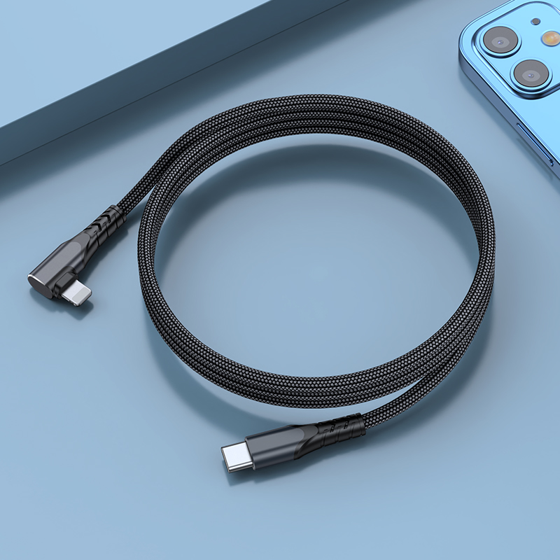  Braided nylon data cable durable Elbow Fast Charging Data Cable Type-C to iP PD 20W  