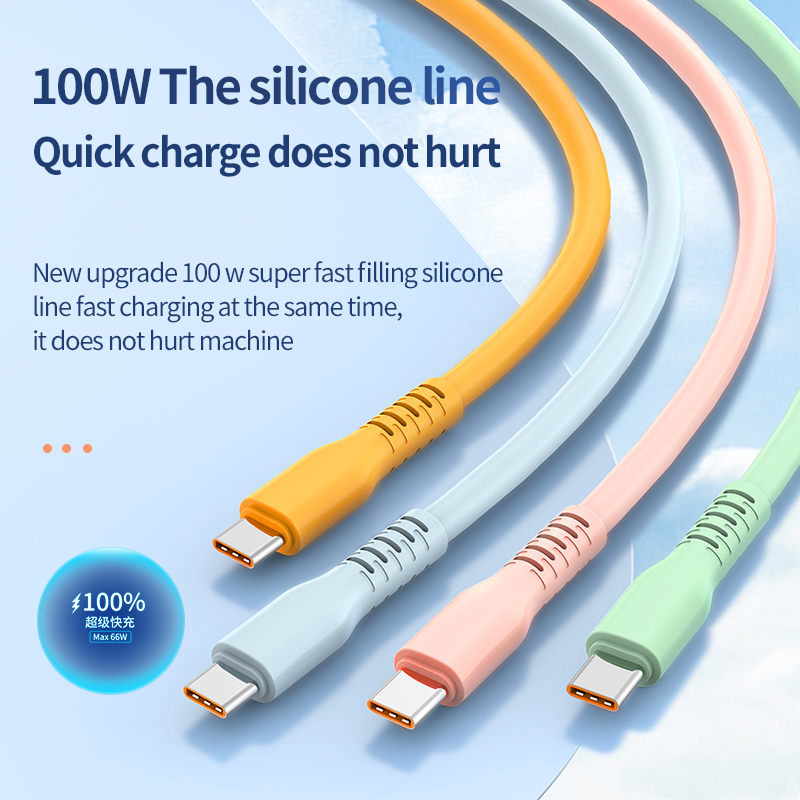 100W fast charging silicone USB-C Iphone case Quick charger cable 6A bulk USB cables for wholesale 