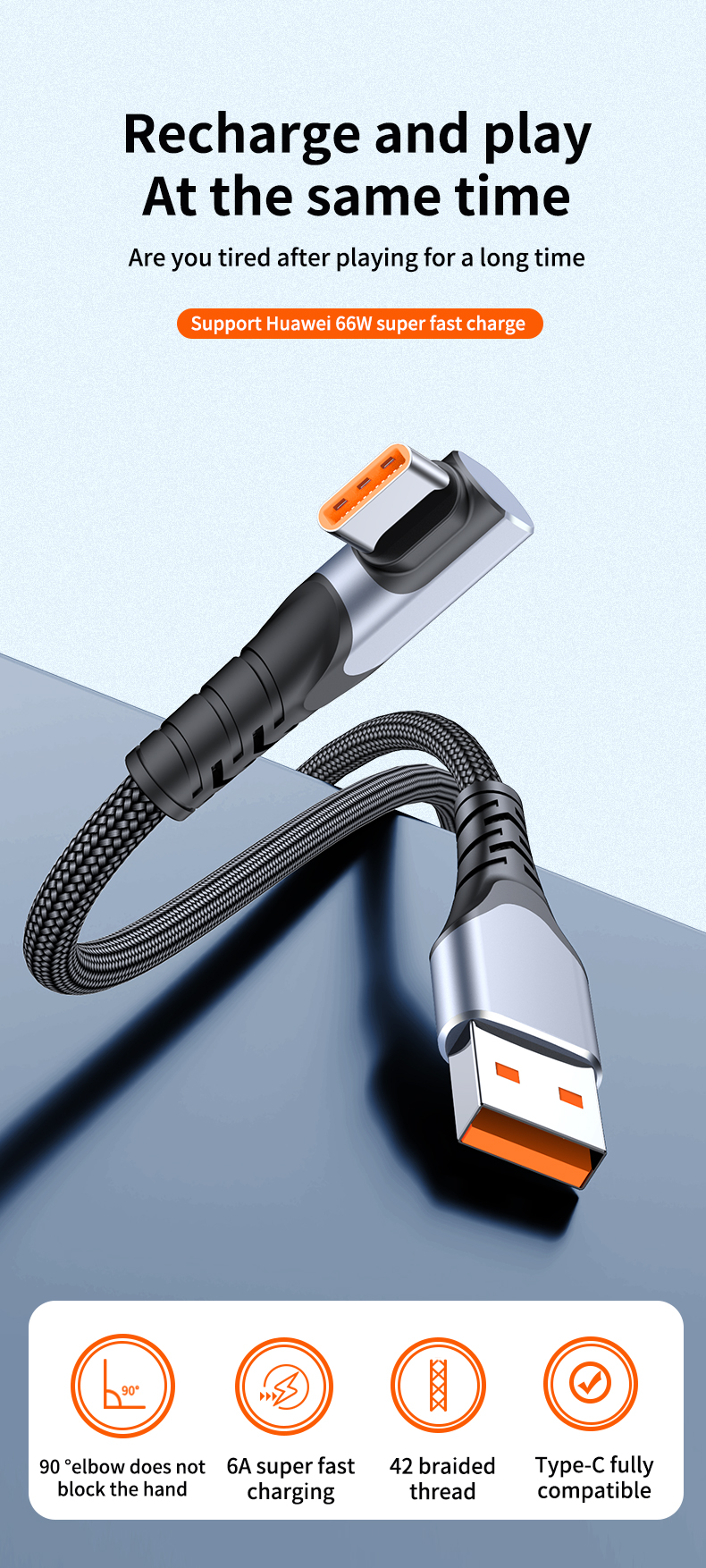  Braided nylon data cable durable Elbow Fast Charging Data Cable Type-C to iP PD 20W  