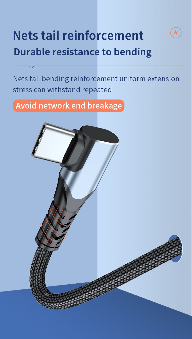 PD100W Elbow-shaped Fast Charging GaN USB-C cable for fast charging Type-C to Type-C 