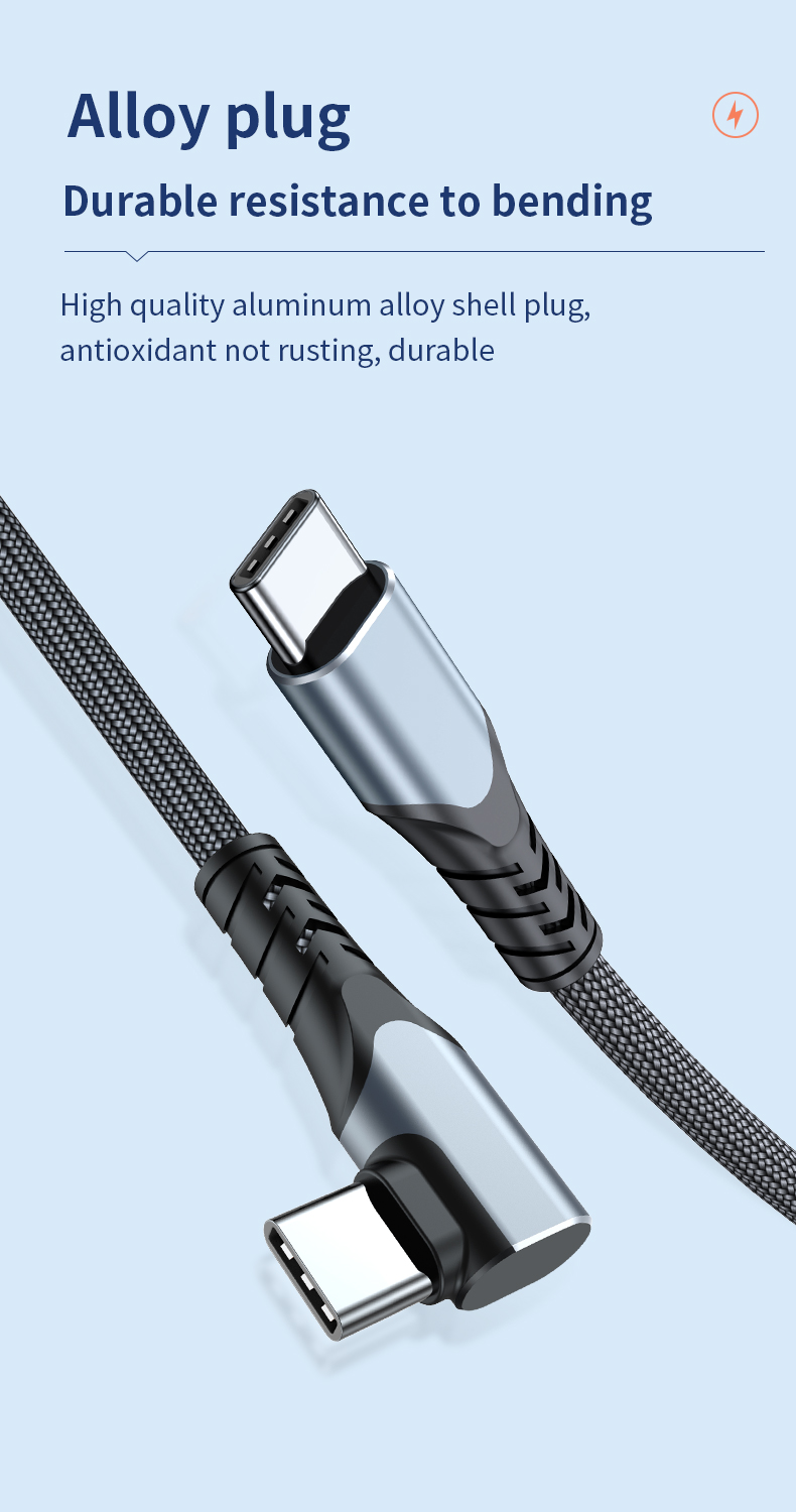 PD100W Elbow-shaped Fast Charging GaN USB-C cable for fast charging Type-C to Type-C 