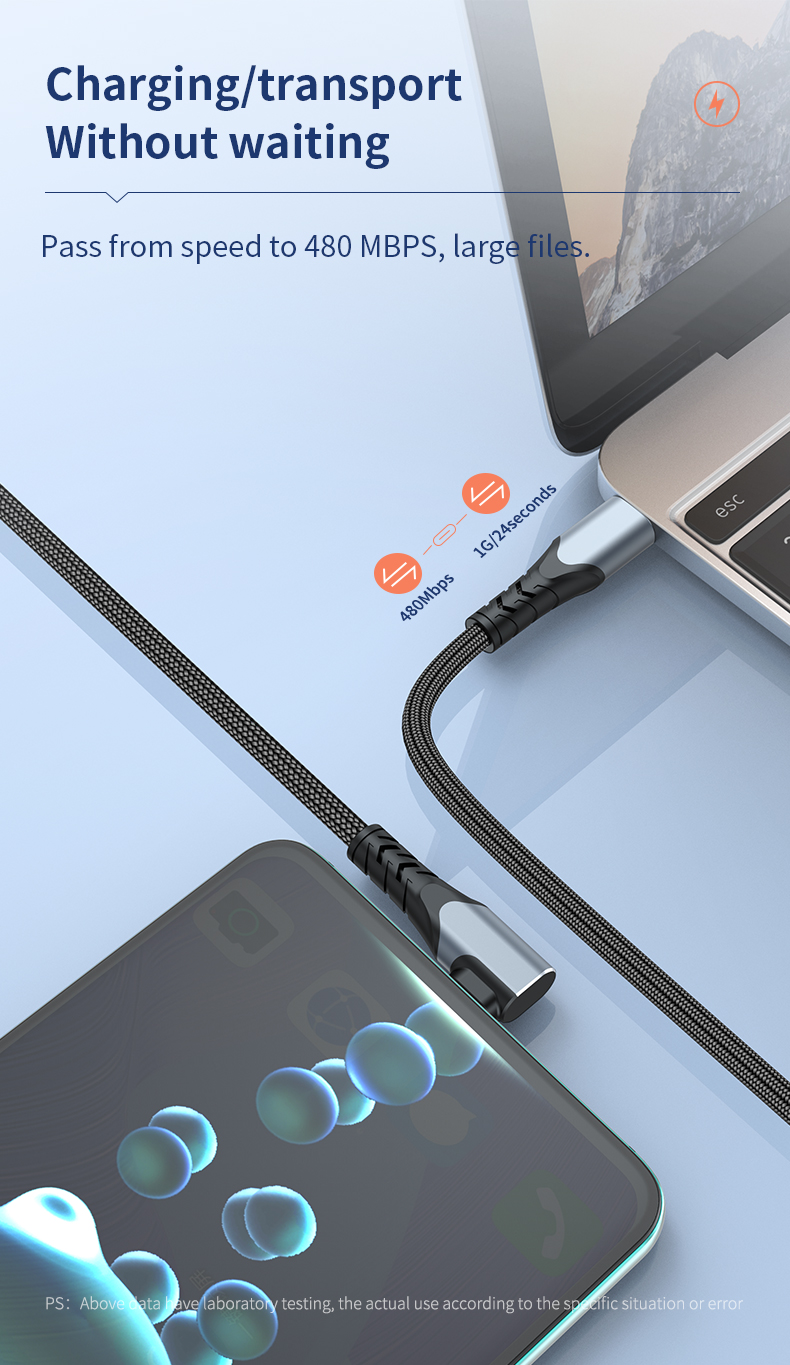 PD100W Elbow-shaped Fast Charging GaN USB-C cable for fast charging Type-C to Type-C 