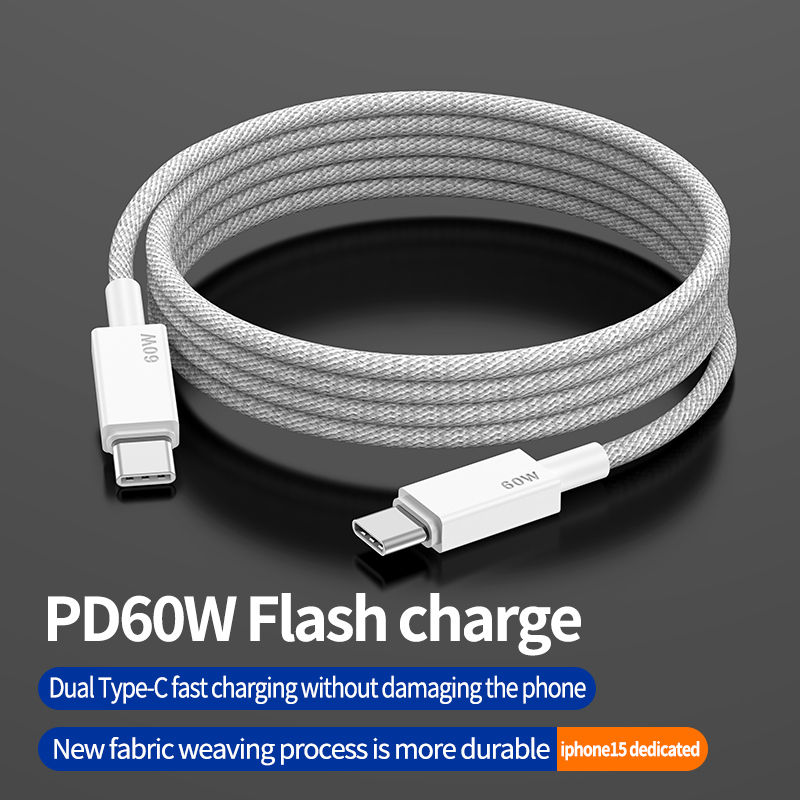 60W  PD Fast Charge iPhone 15 USB-C  Type C to Type C（Double C ）data cable for all notebook/tablet  