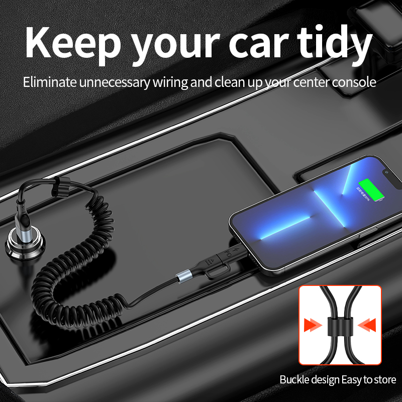  4 in 1 Car Spring data cable USB For Type-C 3A PD60W Fast charge flexible  