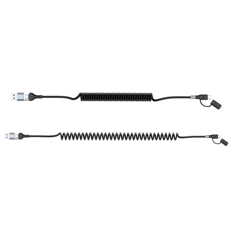  4 in 1 Car Spring data cable USB For Type-C 3A PD60W Fast charge flexible  
