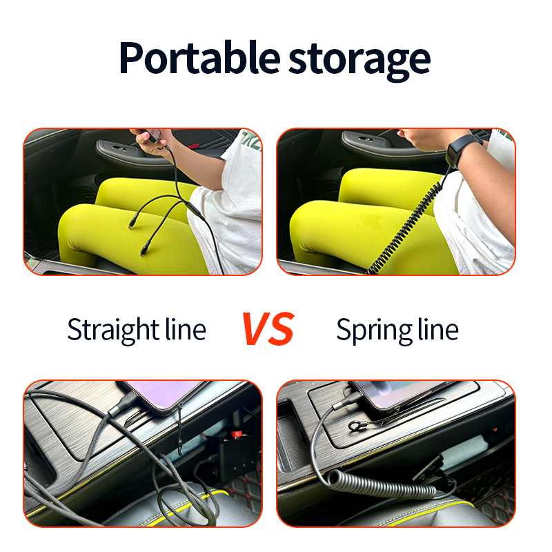  4 in 1 Car Spring data cable USB For Type-C 3A PD60W Fast charge flexible  