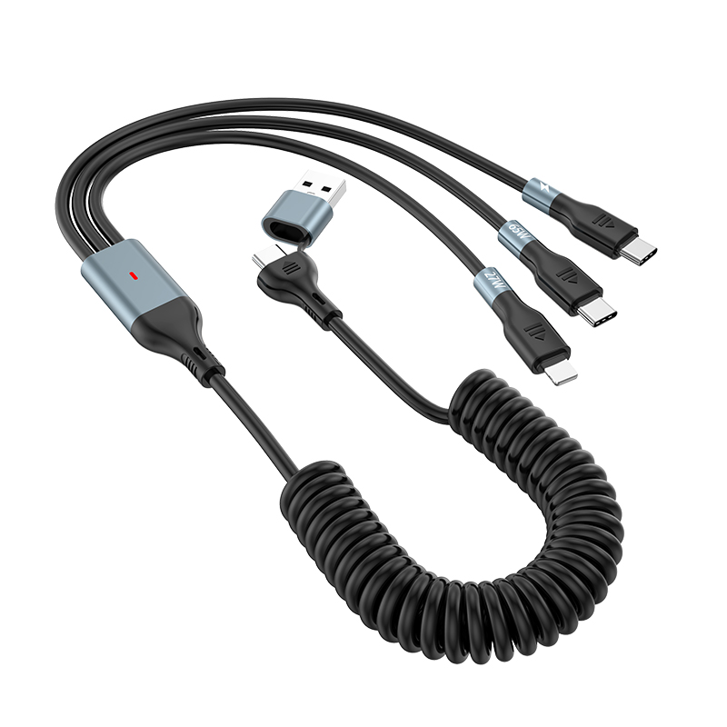    Two-for-three   PD fast charging spring cable U+C to M+L+C 100W 1.2m Black