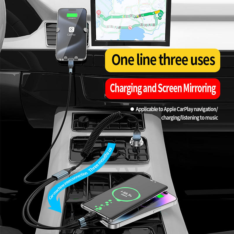    Two-for-three   PD fast charging spring cable U+C to M+L+C 100W 1.2m Black