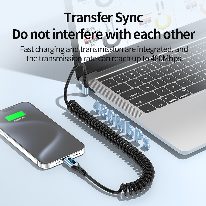 Elbow Vehicle Spring data line data cable PD60W fast Charge  Dual Type C to Type C 