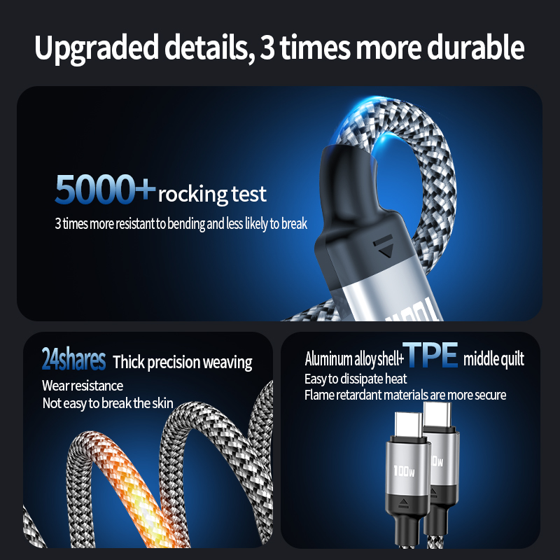  PD100W 2-in-1 PD fast charging data cable Type C to Type C USB cable 