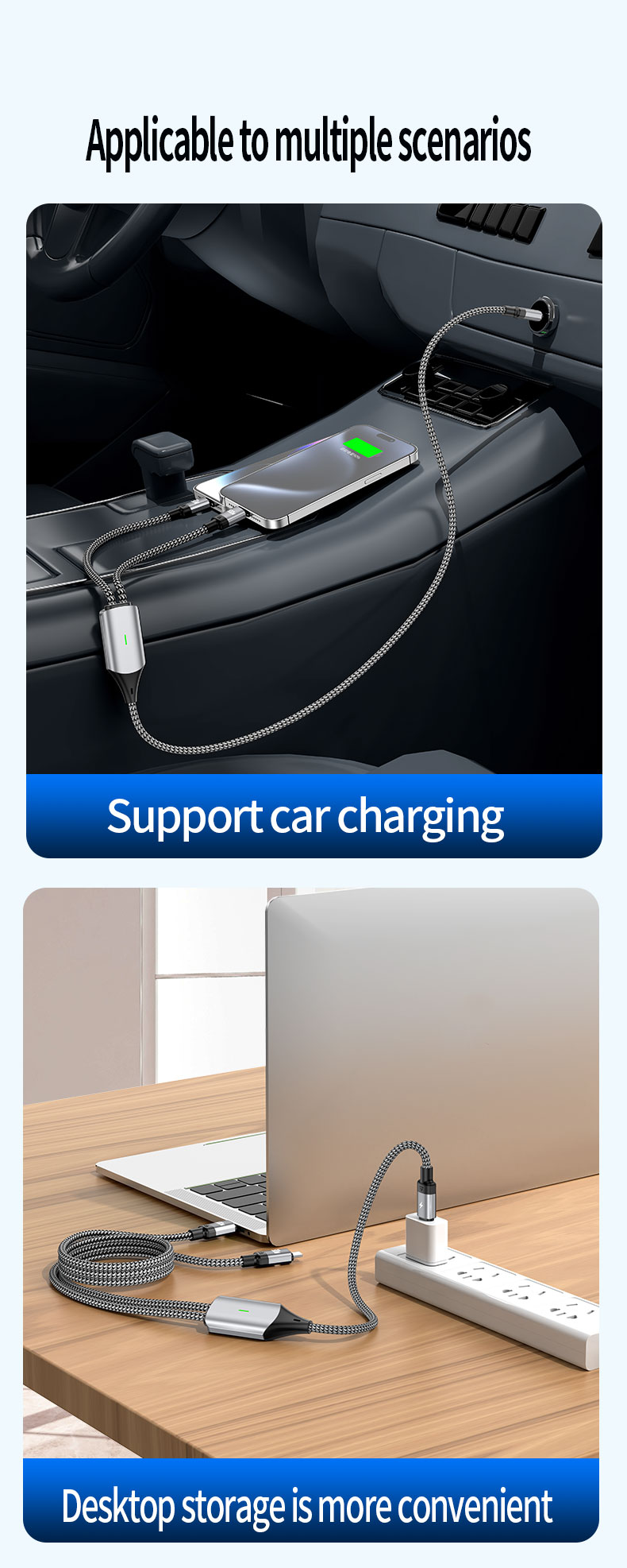  PD100W 2-in-1 PD fast charging data cable Type C to Type C USB cable 