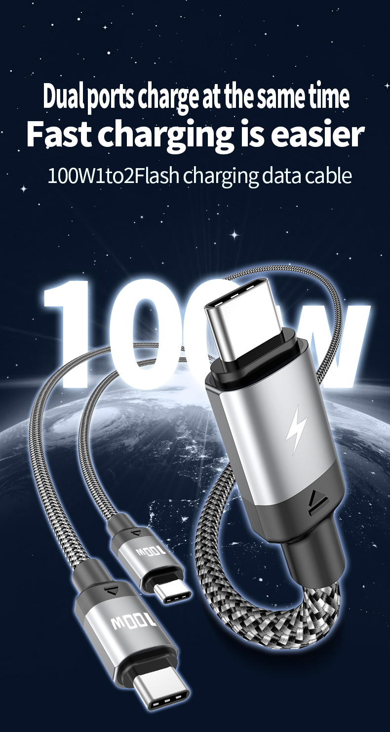  PD100W 2-in-1 PD fast charging data cable Type C to Type C USB cable 