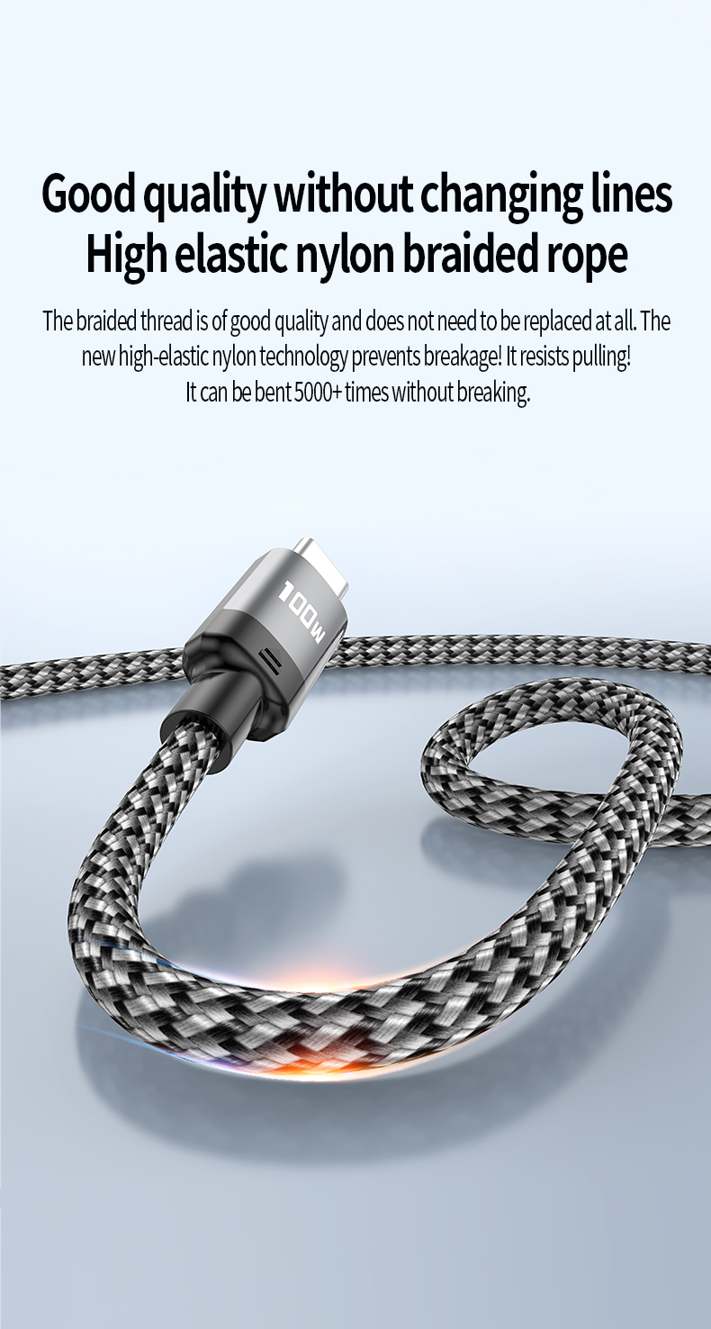  PD100W 2-in-1 PD fast charging data cable Type C to Type C USB cable 