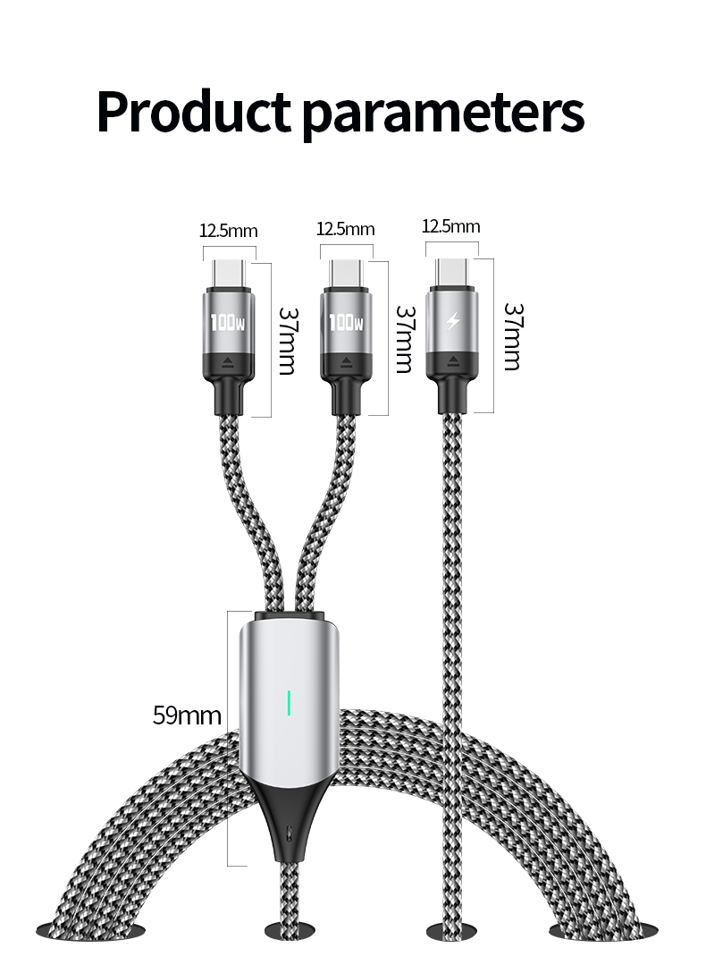 PD100W 2-in-1 PD fast charging data cable Type C to Type C USB cable 