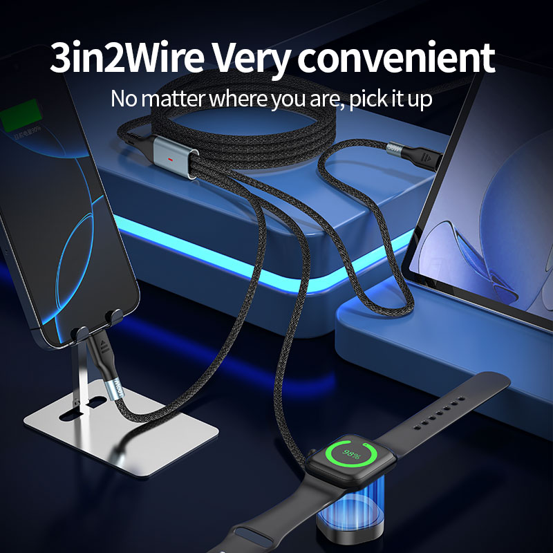   PD 100W  2 in 3 Fast charging data cable  Type-C To Type-C 1.2M 、2m   
