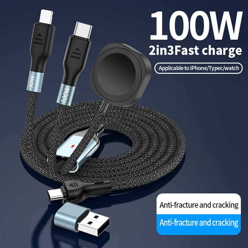   PD 100W  2 in 3 Fast charging data cable  Type-C To Type-C 1.2M 、2m   