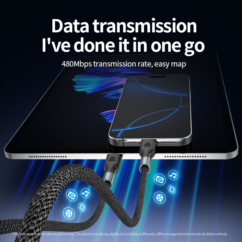   PD 100W  2 in 3 Fast charging data cable  Type-C To Type-C 1.2M 、2m   