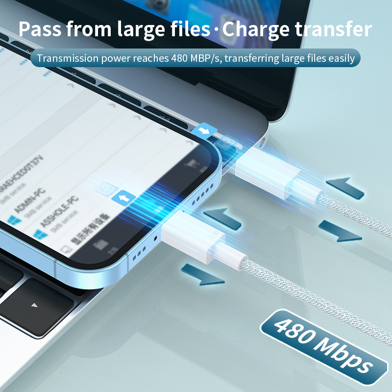 27W PD fast charge data cable Type C to Lighting USB cable 