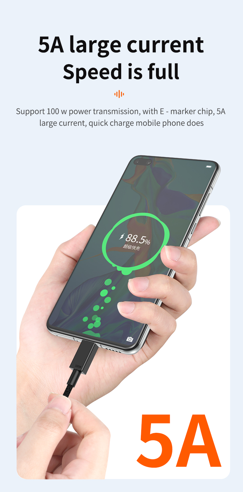   5A Type-C to Type-C 100w charge weave durable transfer data cable