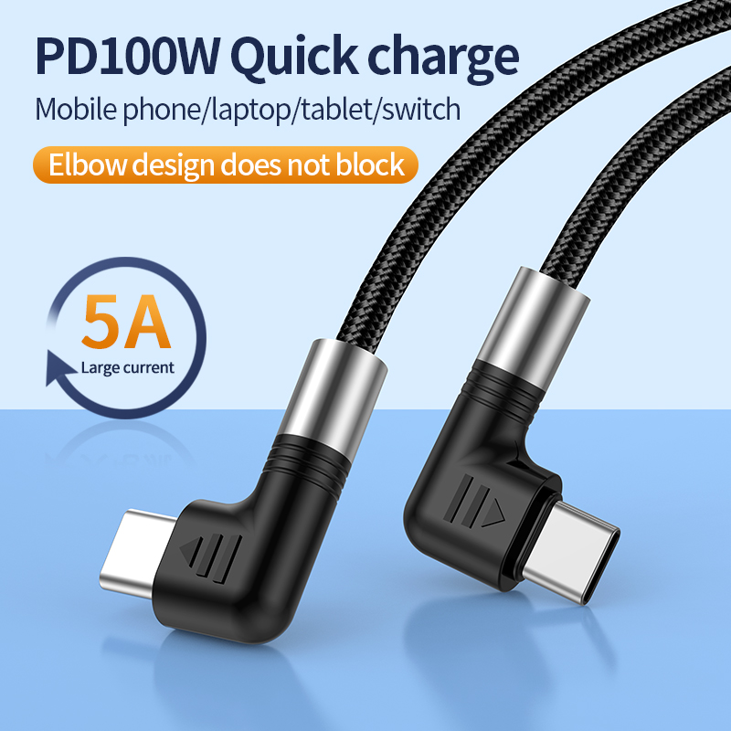 Double elbow PD100W bend design dual C fast charging cable Type C to Type C data cable 