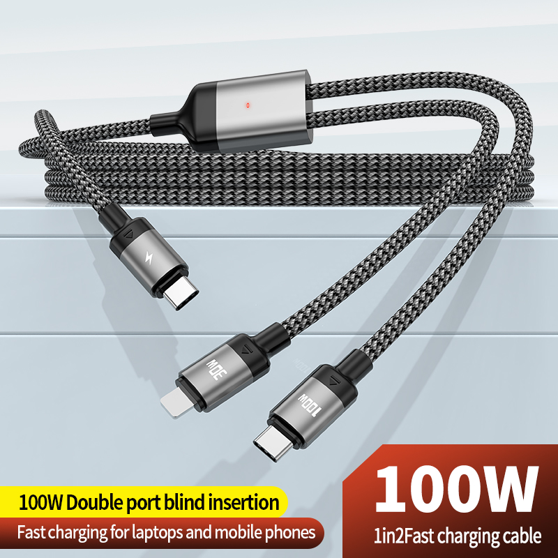 PD100W one-to-two fast charging cable USB-C to USB-C/IP interface for Notebook mobile phone