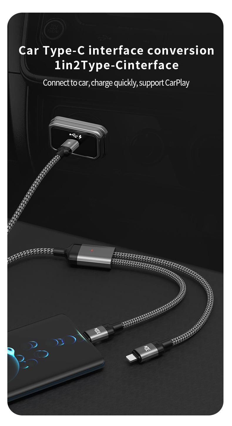 PD100W one-to-two fast charging cable USB-C to USB-C/IP interface for Notebook mobile phone