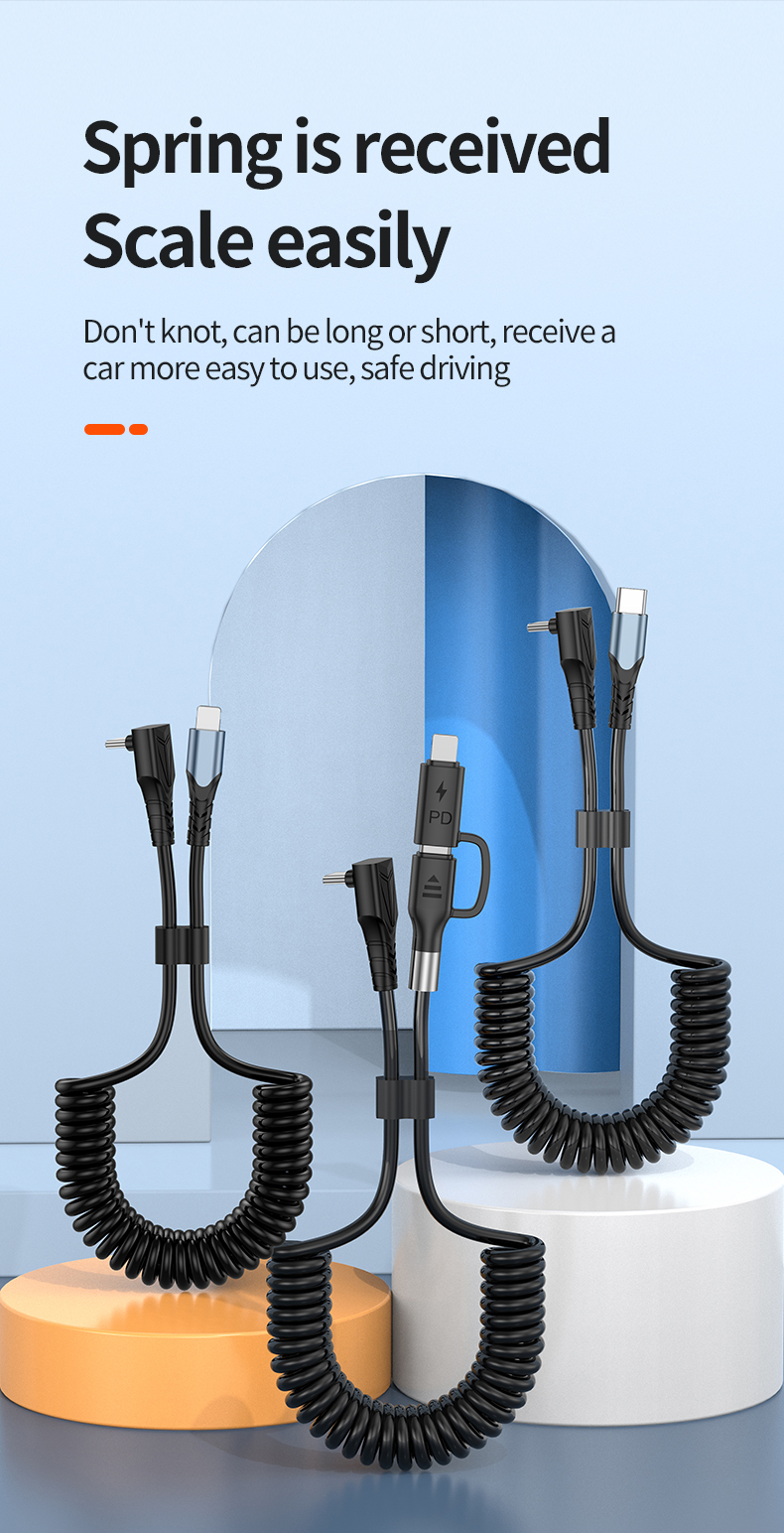 Spring Wire PD Dual C Fast Charging Cable 60W | Carplay-Compatible & Durable Design