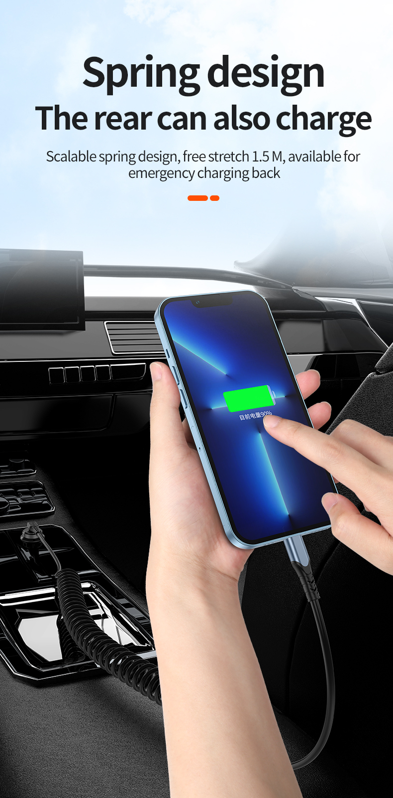 Spring Wire PD Dual C Fast Charging Cable 60W | Carplay-Compatible & Durable Design