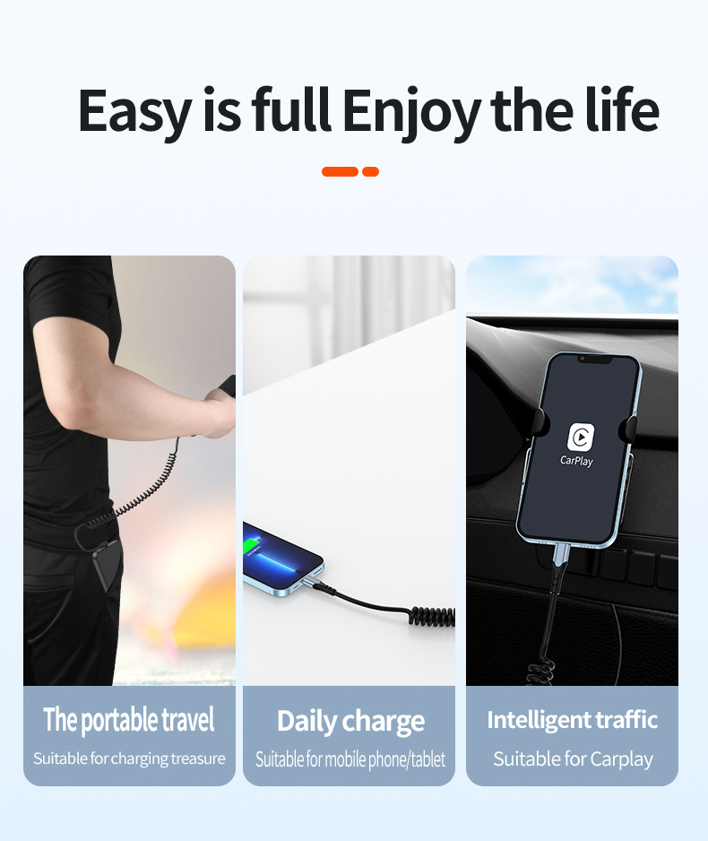 Spring Wire PD Dual C Fast Charging Cable 60W | Carplay-Compatible & Durable Design