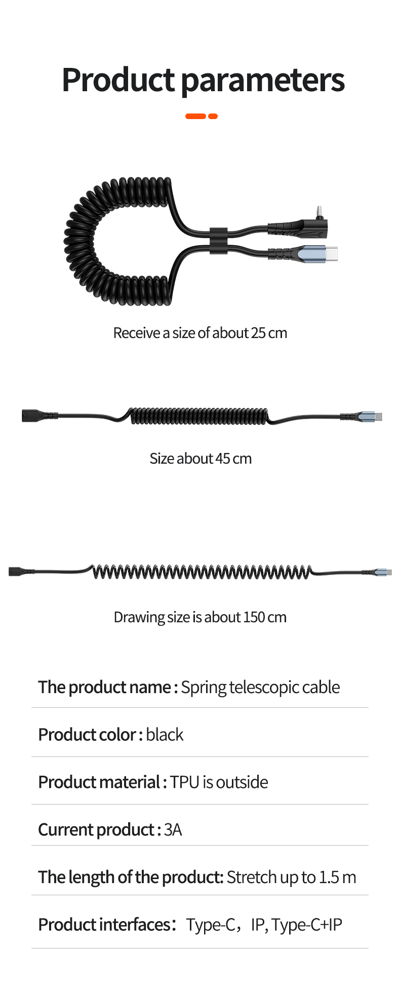 Spring Wire PD Dual C Fast Charging Cable 60W | Carplay-Compatible & Durable Design