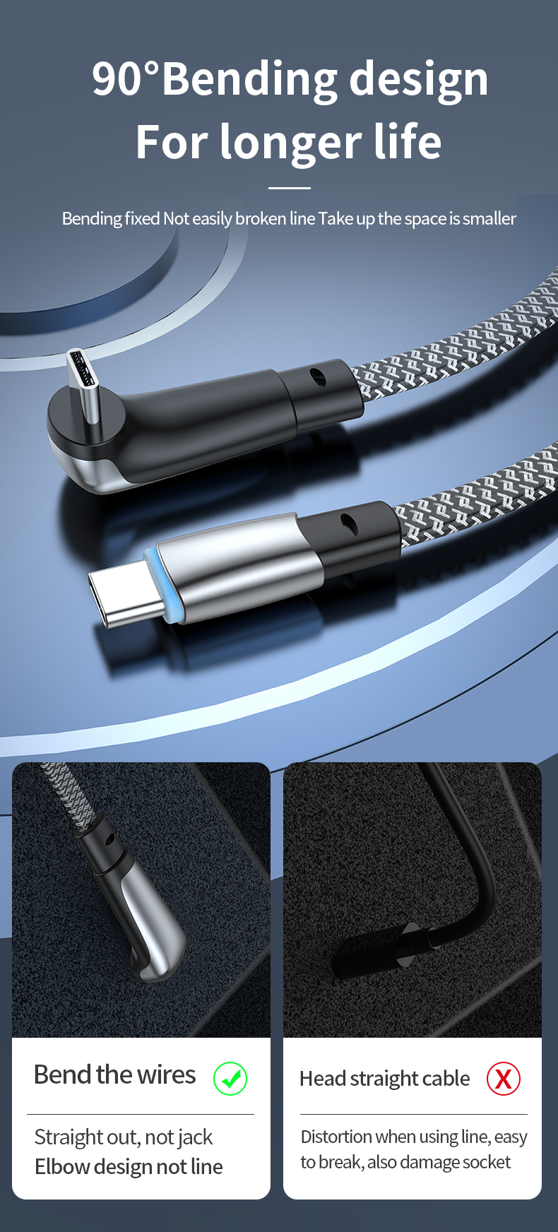 Elbow design Dolphin Car PD Cable Flat wire PD dual C fast charging cable Type C to Type C