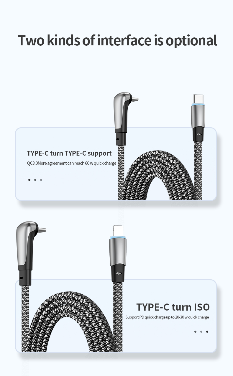 Elbow design Dolphin Car PD Cable Flat wire PD dual C fast charging cable Type C to Type C