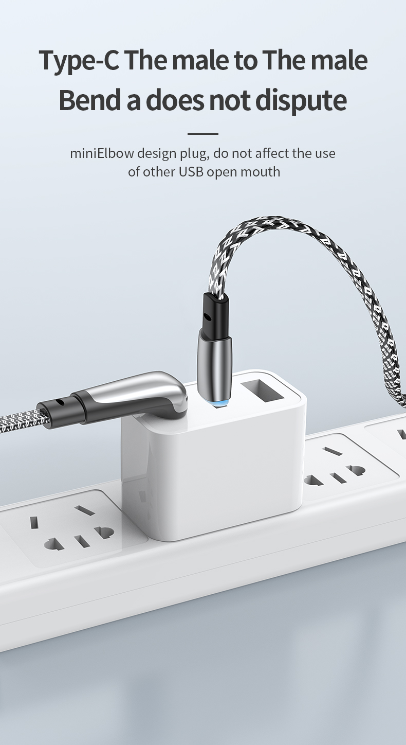 Elbow design Dolphin Car PD Cable Flat wire PD dual C fast charging cable Type C to Type C