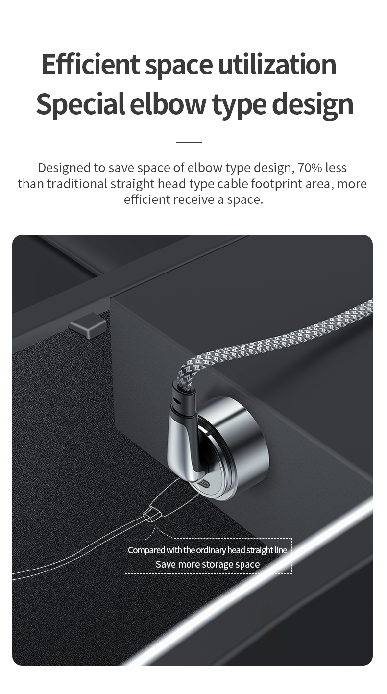 Elbow design Dolphin Car PD Cable Flat wire PD dual C fast charging cable Type C to Type C