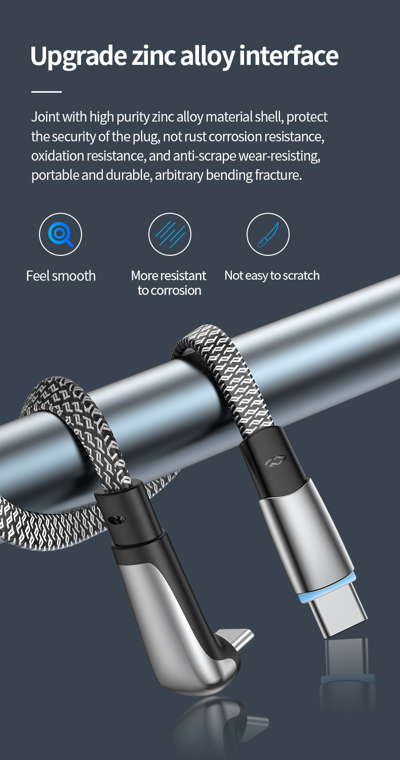 Elbow design Dolphin Car PD Cable Flat wire PD dual C fast charging cable Type C to Type C