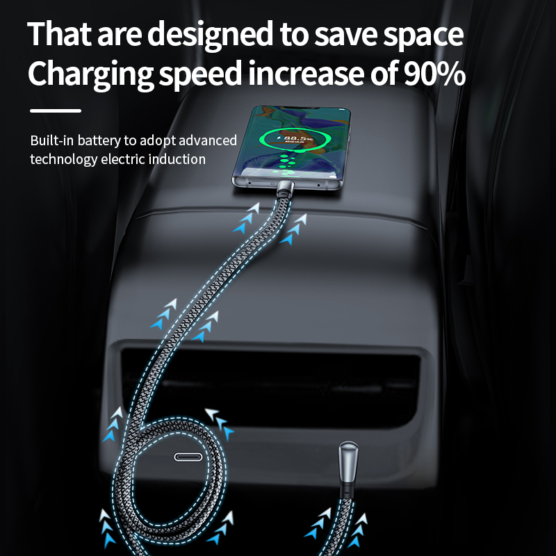 Elbow design Dolphin Car PD Cable Flat wire PD dual C fast charging cable Type C to Type C