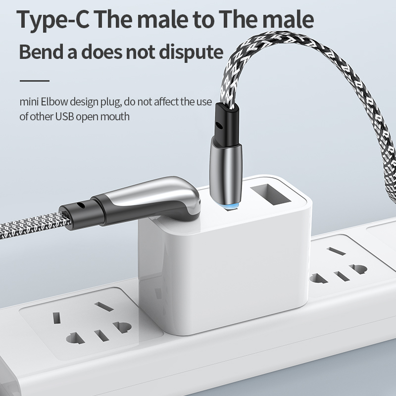 Elbow design Dolphin Car PD Cable Flat wire PD dual C fast charging cable Type C to Type C