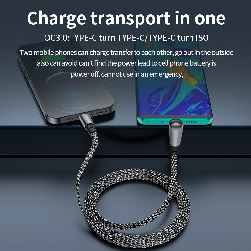 Elbow design Dolphin Car PD Cable Flat wire PD dual C fast charging cable Type C to Type C