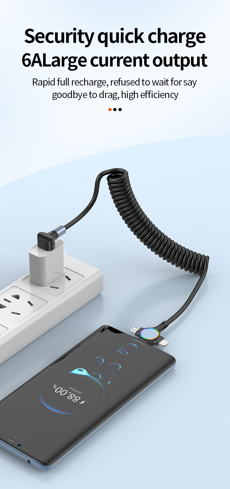 One-to-three elbow spring telescopic data cable