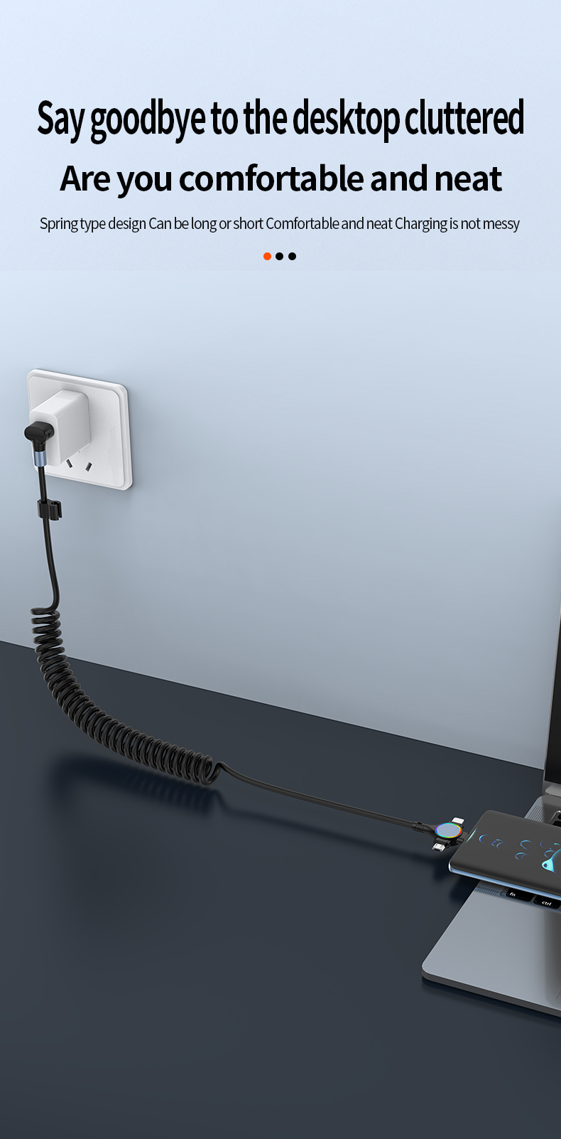 One-to-three elbow spring telescopic data cable