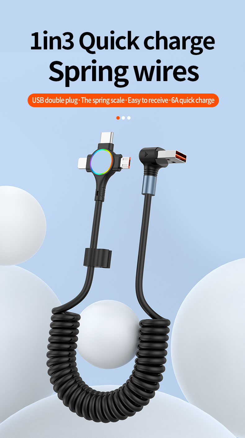 One-to-three elbow spring telescopic data cable