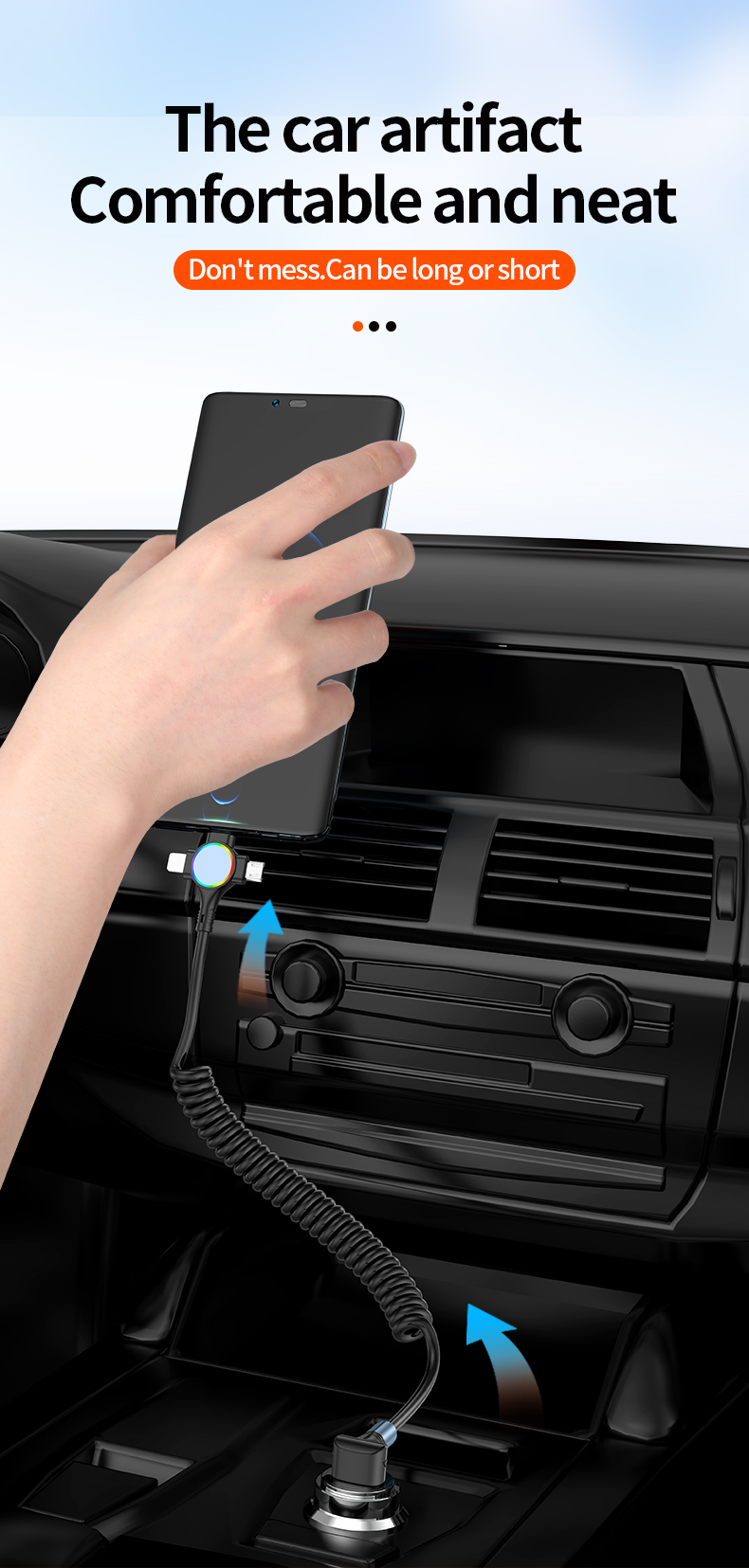 One-to-three elbow spring telescopic data cable