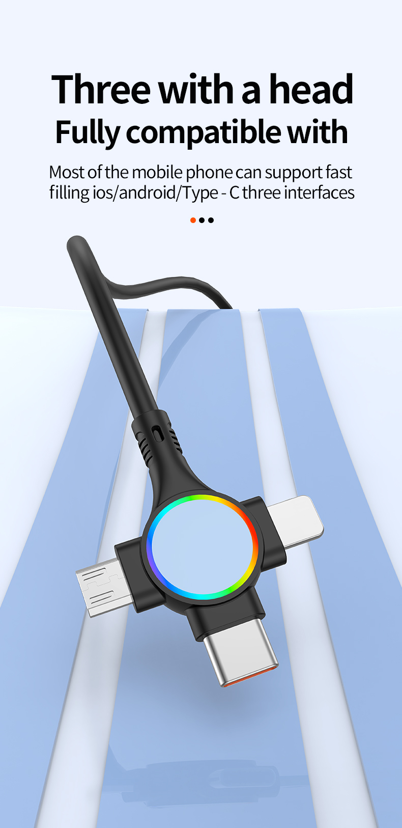 One-to-three elbow spring telescopic data cable