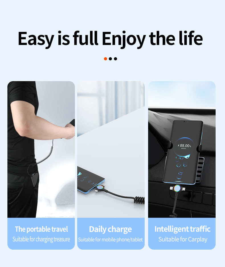 One-to-three elbow spring telescopic data cable