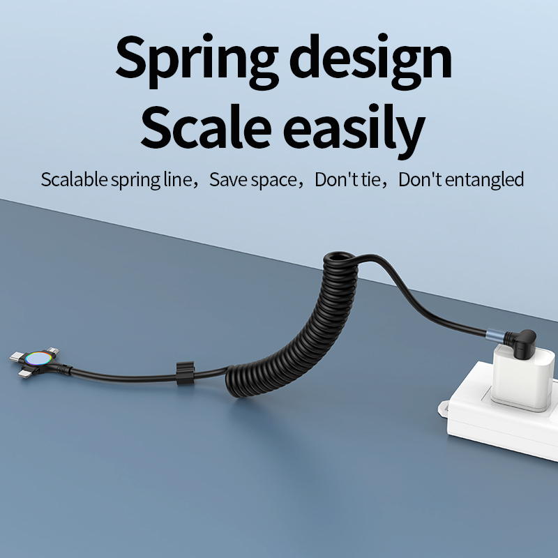 3-in-1 charging cable (USB-C/Micro/Lightning) elbow spring telescopic data cable
