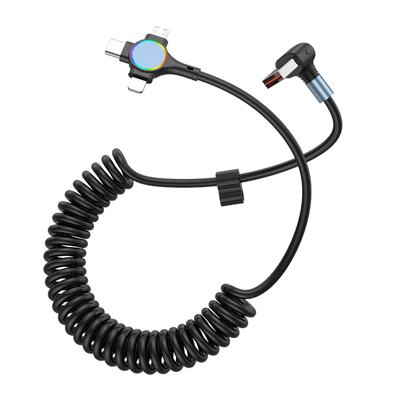 3-in-1 charging cable (USB-C/Micro/Lightning) elbow spring telescopic data cable