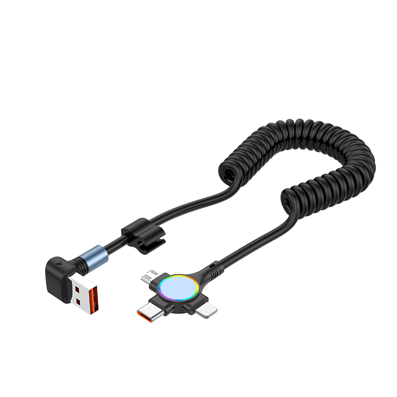 3-in-1 charging cable (USB-C/Micro/Lightning) elbow spring telescopic data cable