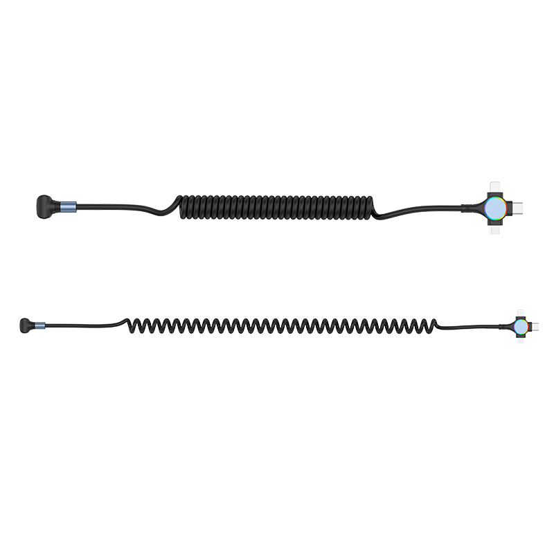 3-in-1 charging cable (USB-C/Micro/Lightning) elbow spring telescopic data cable