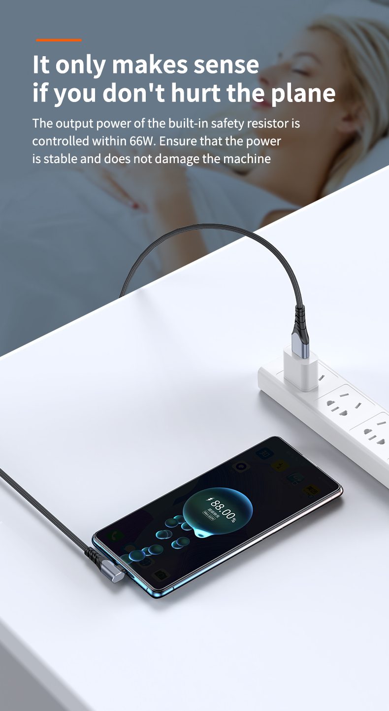 6A elbow design  fast charge data cable USB A to Type C For Huawei  