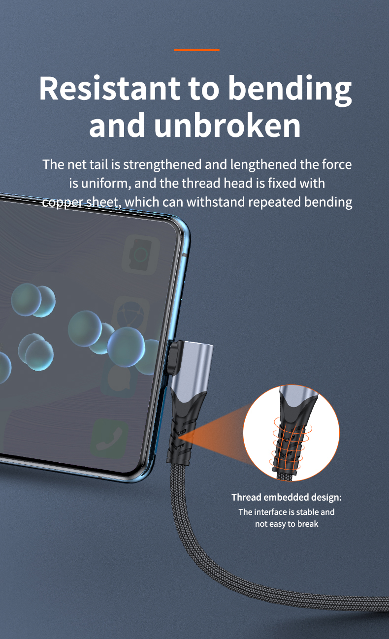 6A elbow design  fast charge data cable USB A to Type C For Huawei  